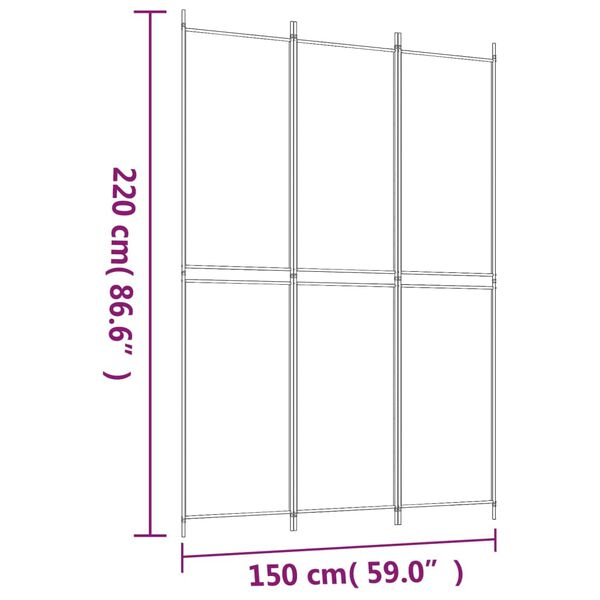 vidaXL 3-Panel Room Divider White 150x220 cm Fabric