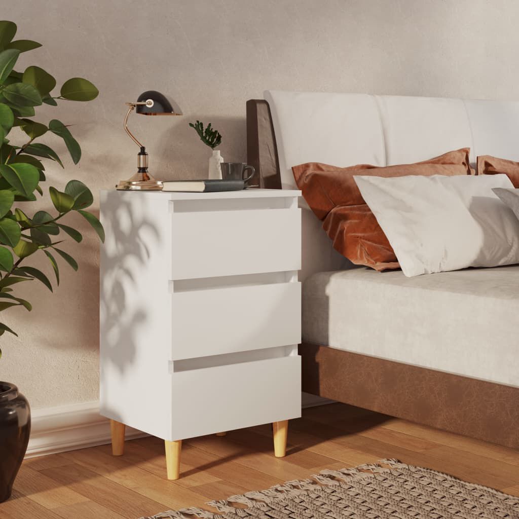 vidaXL Bed Cabinets with Solid Wood Legs 2 pcs White 40x35x69 cm