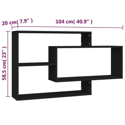 vidaXL Wall Shelf Black 104x20x58.5 cm Engineered Wood, black vidaXL Wall Shelf Black 104x20x58.5 cm Engineered Wood