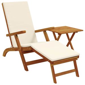 vidaXL Outdoor Deck Chair with Footrest and Table Solid Wood Acacia