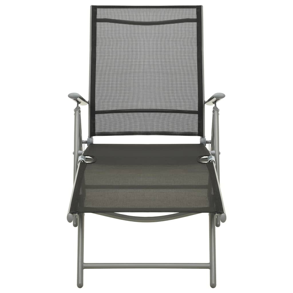 vidaXL Folding Sun Lounger Textilene and Aluminium Black and Silver