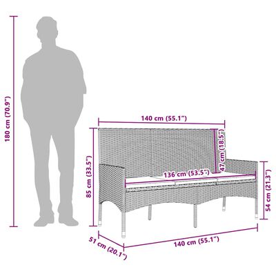 vidaXL 3-Seater Garden Bench with Cushions Black Poly Rattan, black vidaXL 3-Seater Garden Bench with Cushions Black Poly Rattan