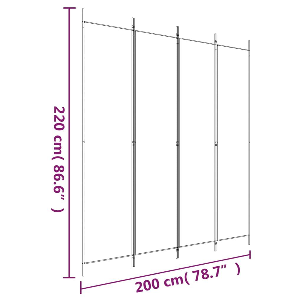 vidaXL 4-Panel Room Divider White 200x220 cm Fabric
