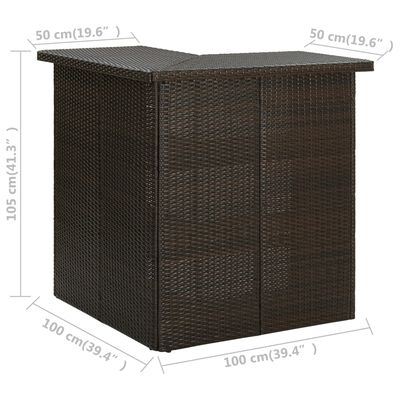 vidaXL Corner Bar Table Brown 100x50x105 cm Poly Rattan, brown vidaXL Corner Bar Table Brown 100x50x105 cm Poly Rattan