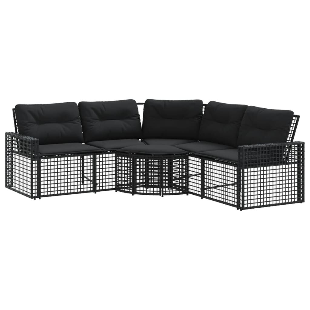vidaXL Garden Sofa with Cushions and Footstool L-Shaped Black Poly Rattan