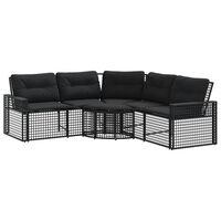 vidaXL Garden Sofa with Cushions and Footstool L-Shaped Black Poly Rattan, black vidaXL Garden Sofa with Cushions and Footstool L-Shaped Black Poly Rattan