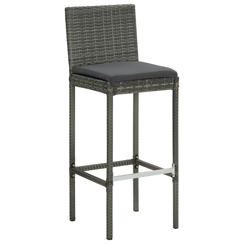 vidaXL 7 Piece Outdoor Bar Set with Cushions Poly Rattan Grey