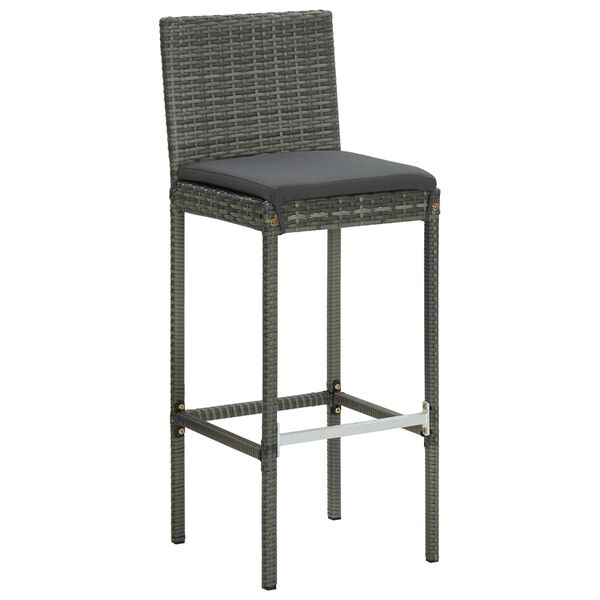 vidaXL 7 Piece Outdoor Bar Set with Cushions Poly Rattan Grey