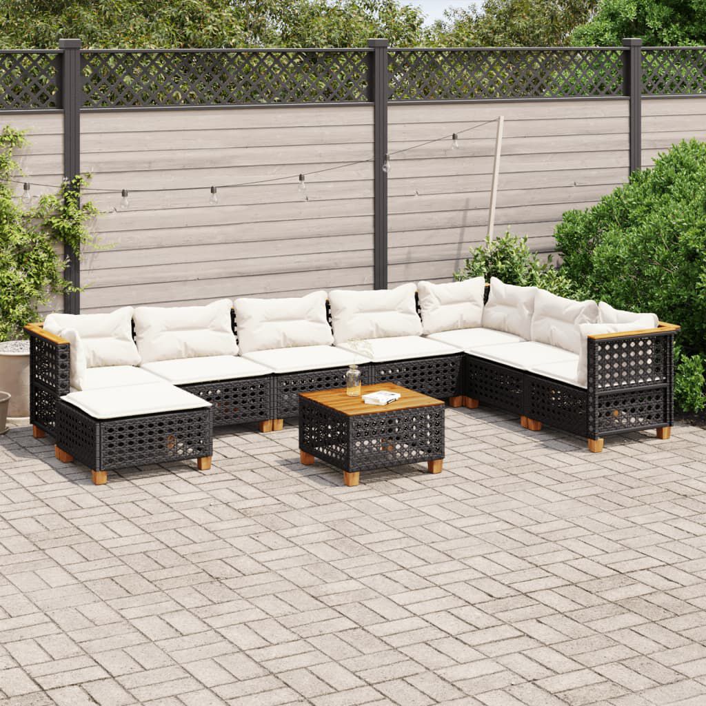 vidaXL 9 Piece Garden Sofa Set with Cushions Black Poly Rattan