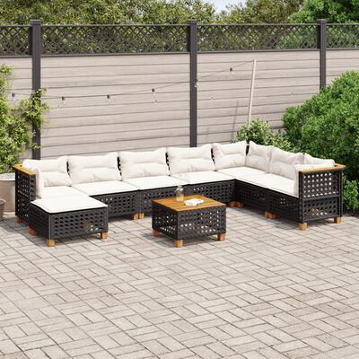 vidaXL 9 Piece Garden Sofa Set with Cushions Black Poly Rattan, black vidaXL 9 Piece Garden Sofa Set with Cushions Black Poly Rattan