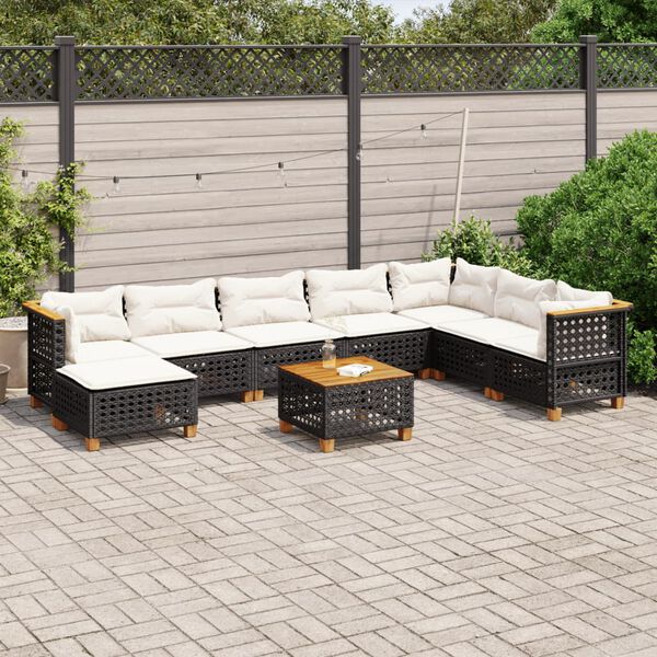 vidaXL 9 Piece Garden Sofa Set with Cushions Black Poly Rattan