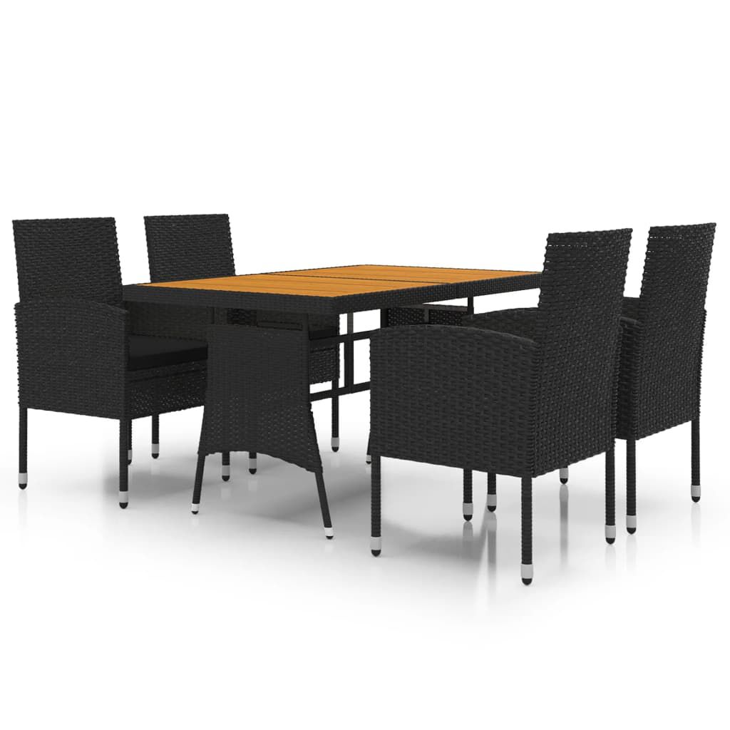vidaXL 5 Piece Outdoor Dining Set Poly Rattan Black