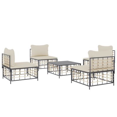 vidaXL 5 Piece Garden Lounge Set with Cushions Anthracite Poly Rattan,  vidaXL 5 Piece Garden Lounge Set with Cushions Anthracite Poly Rattan