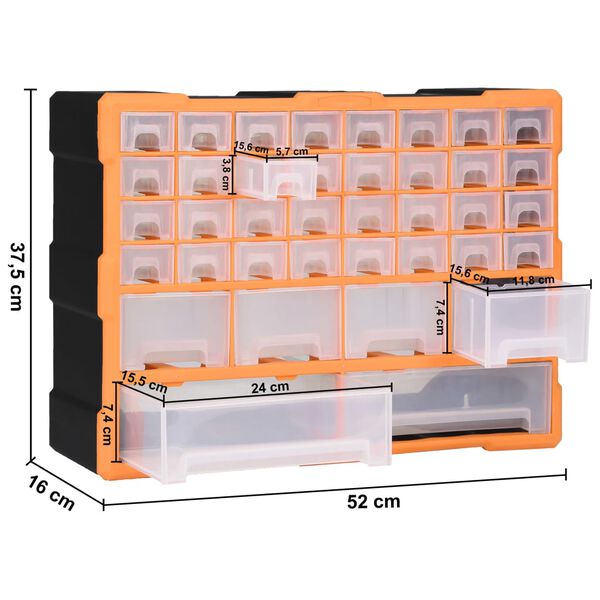 vidaXL Multi-drawer Organiser with 38 Drawers 52x16x37.5 cm