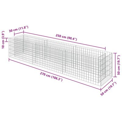 vidaXL Gabion Raised Bed Galvanised Steel 270x50x50 cm,  vidaXL Gabion Raised Bed Galvanised Steel 270x50x50 cm