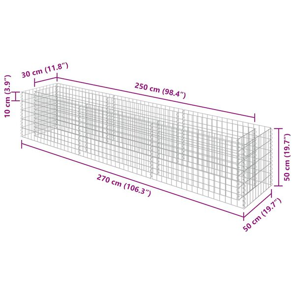 vidaXL Gabion Raised Bed Galvanised Steel 270x50x50 cm