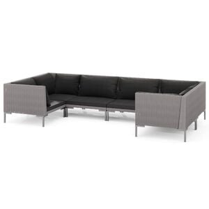 vidaXL 6 Piece Garden Lounge Set with Cushions Poly Rattan Dark Grey