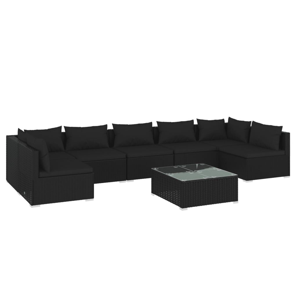 vidaXL 8 Piece Garden Lounge Set with Cushions Poly Rattan Black