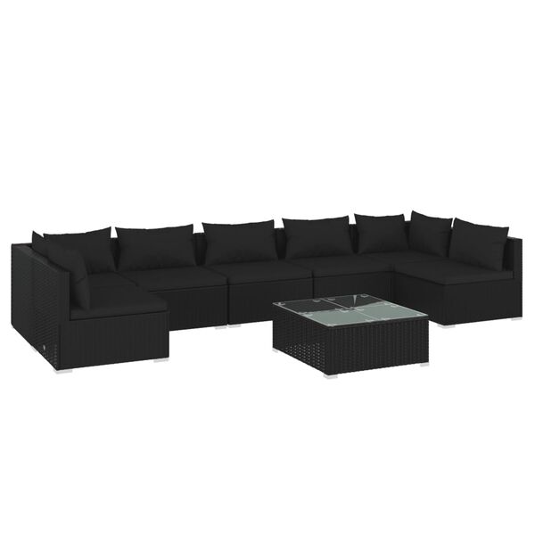 vidaXL 8 Piece Garden Lounge Set with Cushions Poly Rattan Black