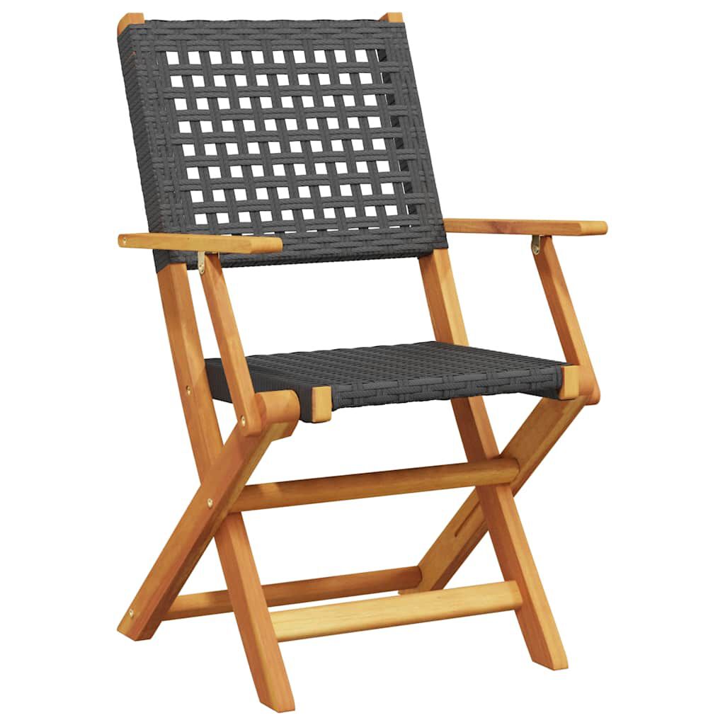 vidaXL Folding Garden Chairs 6 pcs Black Poly Rattan and Solid Wood