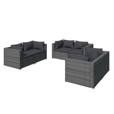 vidaXL 6 Piece Garden Lounge Set with Cushions Poly Rattan Grey, grey and anthracite vidaXL 6 Piece Garden Lounge Set with Cushions Poly Rattan Grey