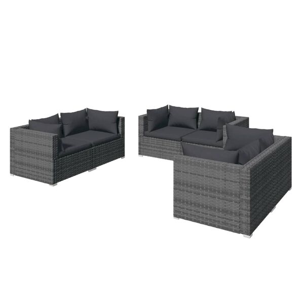 vidaXL 6 Piece Garden Lounge Set with Cushions Poly Rattan Grey
