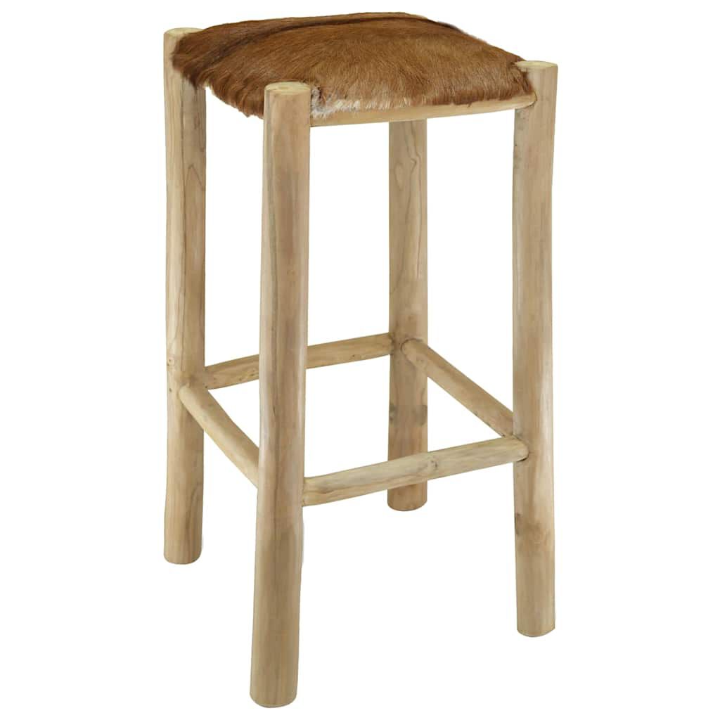 vidaXL Bar Stool Real Leather and Solid Teak Wood