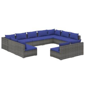 vidaXL 11 Piece Garden Lounge Set with Cushions Grey Poly Rattan