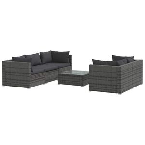 vidaXL 6 Piece Garden Lounge Set with Cushions Poly Rattan Grey