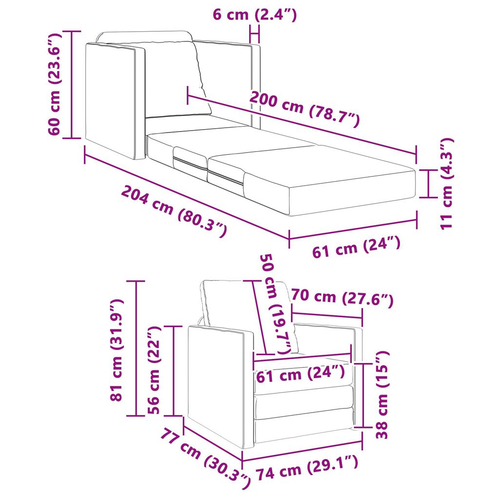 vidaXL Floor Sofa Bed 2-in-1 Cream 112x174x55 cm Fabric