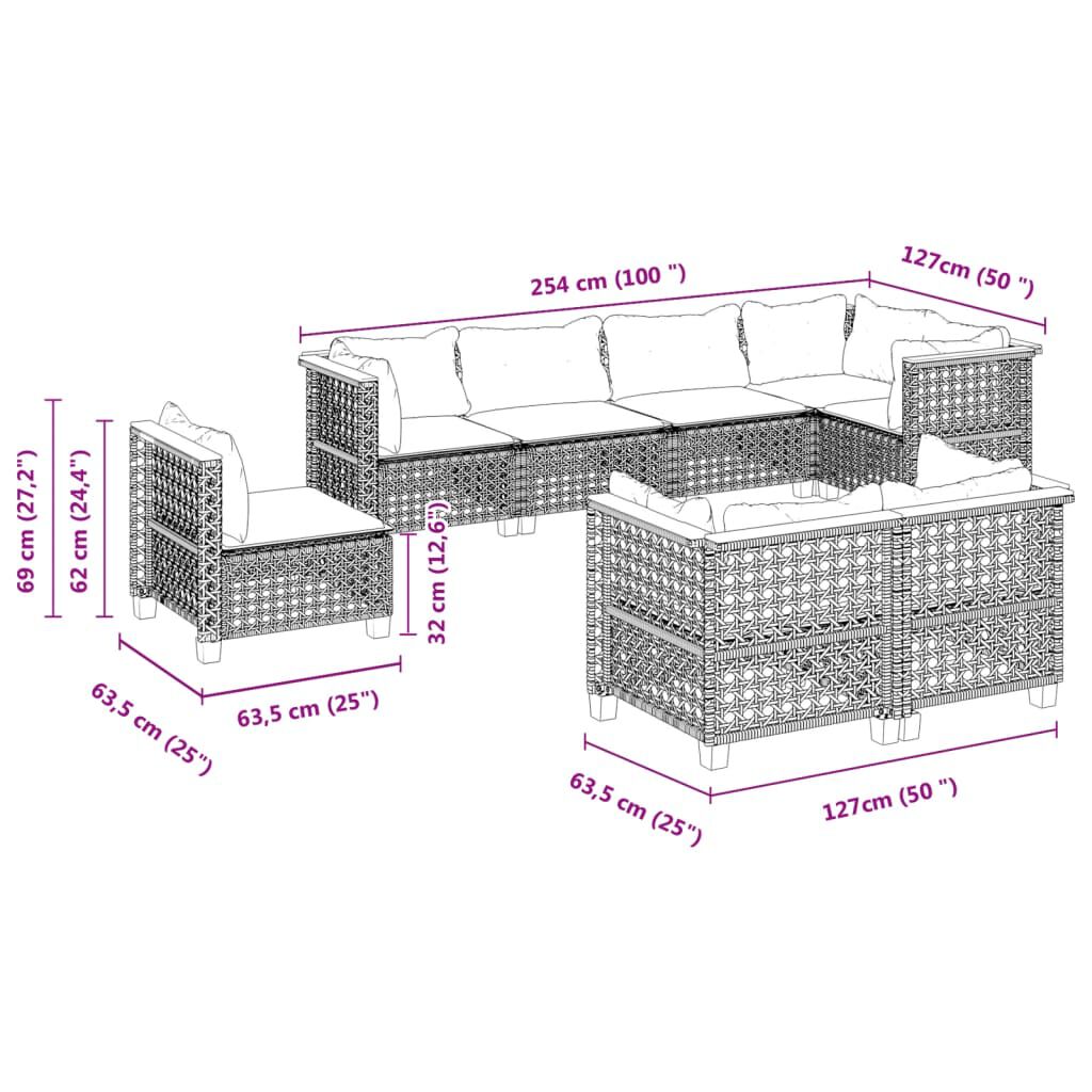 vidaXL 8 Piece Garden Sofa Set with Cushions Black Poly Rattan