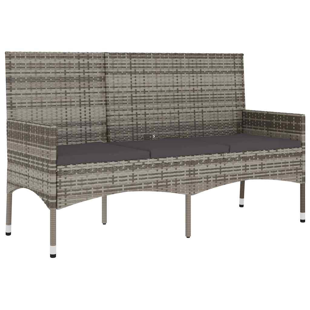 vidaXL 3-Seater Garden Bench with Cushions Grey Poly Rattan
