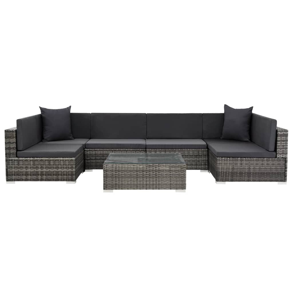 vidaXL 7 Piece Garden Lounge Set with Cushions Poly Rattan Grey