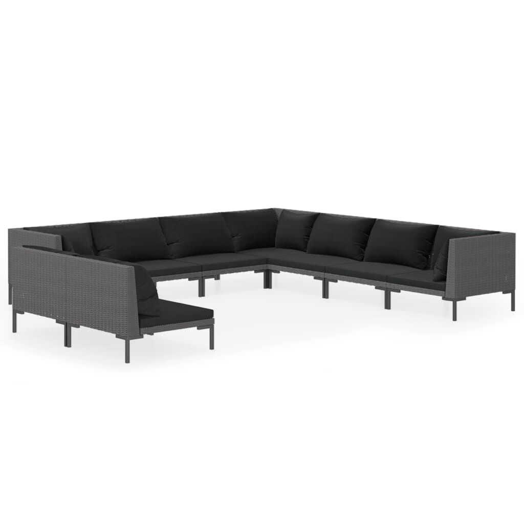 vidaXL 9 Piece Garden Lounge Set with Cushions Poly Rattan Dark Grey