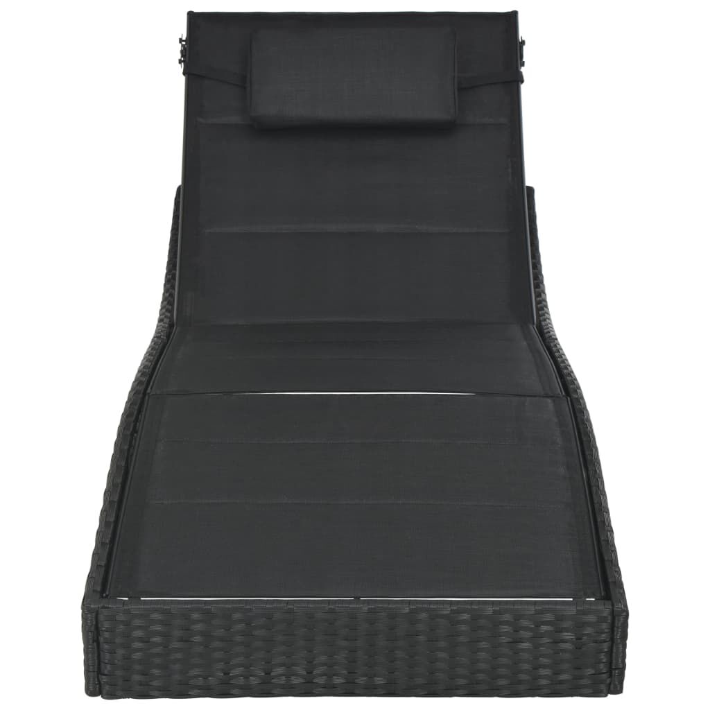 vidaXL Sun Lounger Poly Rattan and Textilene Black