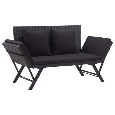 vidaXL Garden Bench with Cushions 176 cm Black Poly Rattan, black vidaXL Garden Bench with Cushions 176 cm Black Poly Rattan
