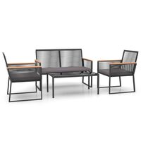 vidaXL 4 Piece Garden Lounge Set with Cushions Black Steel,  vidaXL 4 Piece Garden Lounge Set with Cushions Black Steel