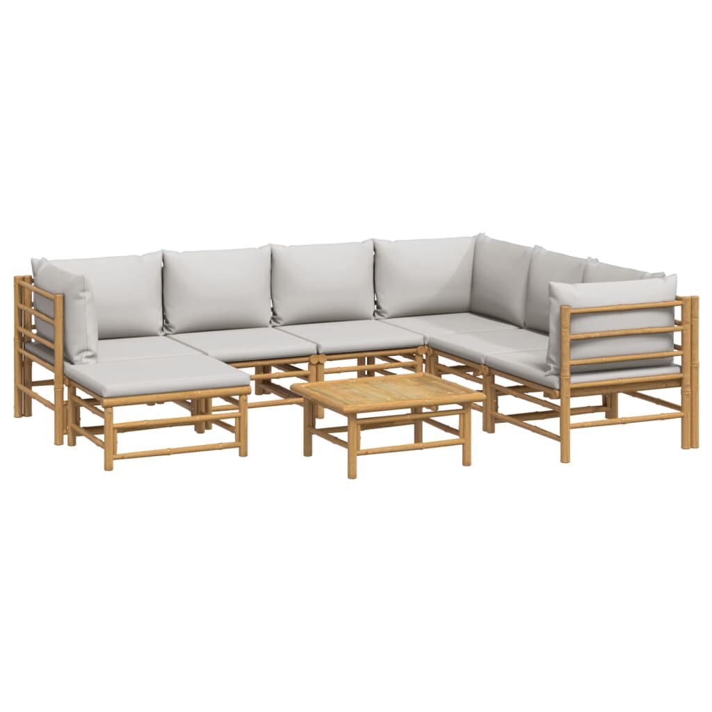vidaXL 8 Piece Garden Lounge Set with Light Grey Cushions Bamboo