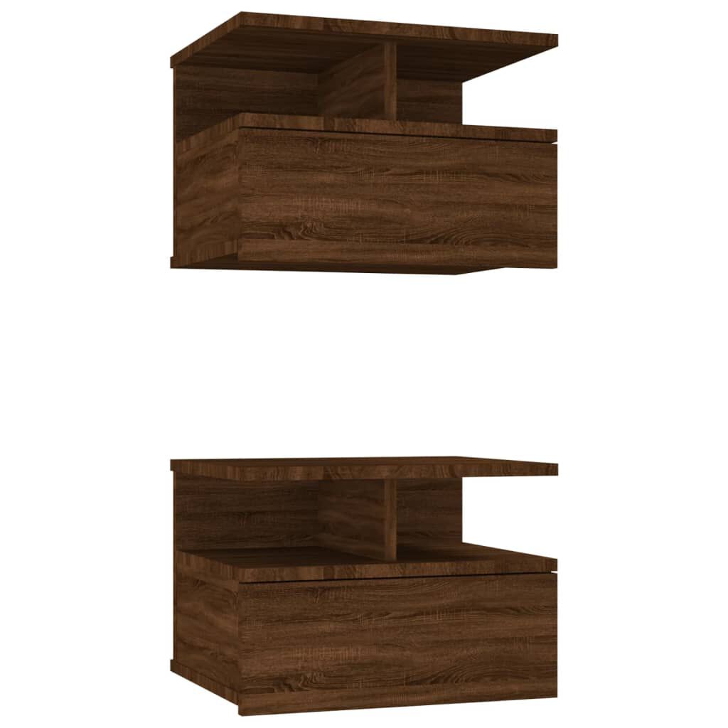 vidaXL Floating Nightstand 2 pcs Brown Oak 40x31x27 cm Engineered Wood