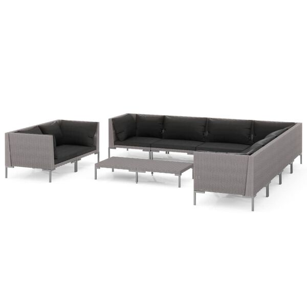 vidaXL 10 Piece Garden Lounge Set with Cushions Poly Rattan Dark Grey