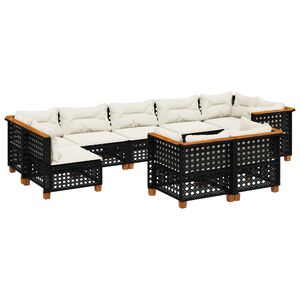 vidaXL 9 Piece Garden Sofa Set with Cushions Black Poly Rattan