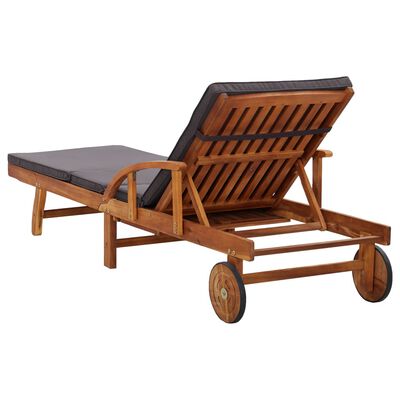 vidaXL Sun Lounger with Cushion Solid Acacia Wood, dark grey vidaXL Sun Lounger with Cushion Solid Acacia Wood
