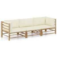 vidaXL 3 Piece Garden Lounge Set with Cream White Cushions Bamboo, cream vidaXL 3 Piece Garden Lounge Set with Cream White Cushions Bamboo
