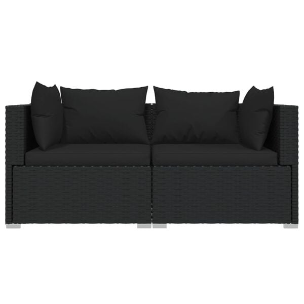 vidaXL 2-Seater Sofa with Cushions Black Poly Rattan