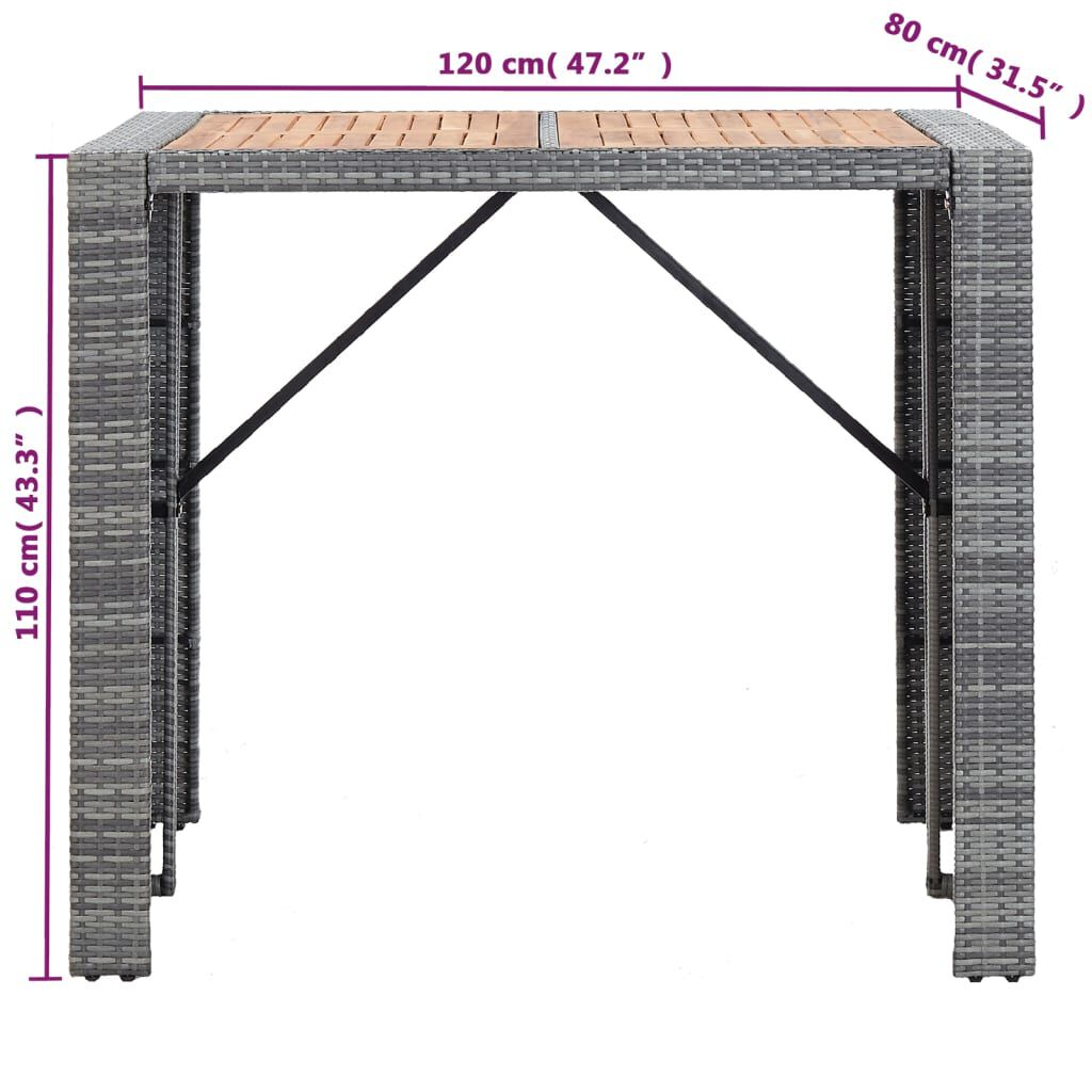 vidaXL 5 Piece Outdoor Bar Set Poly Rattan and Acacia Wood Grey