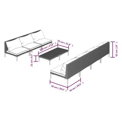 vidaXL 8 Piece Garden Lounge Set with Cushions Poly Rattan Dark Grey,  vidaXL 8 Piece Garden Lounge Set with Cushions Poly Rattan Dark Grey