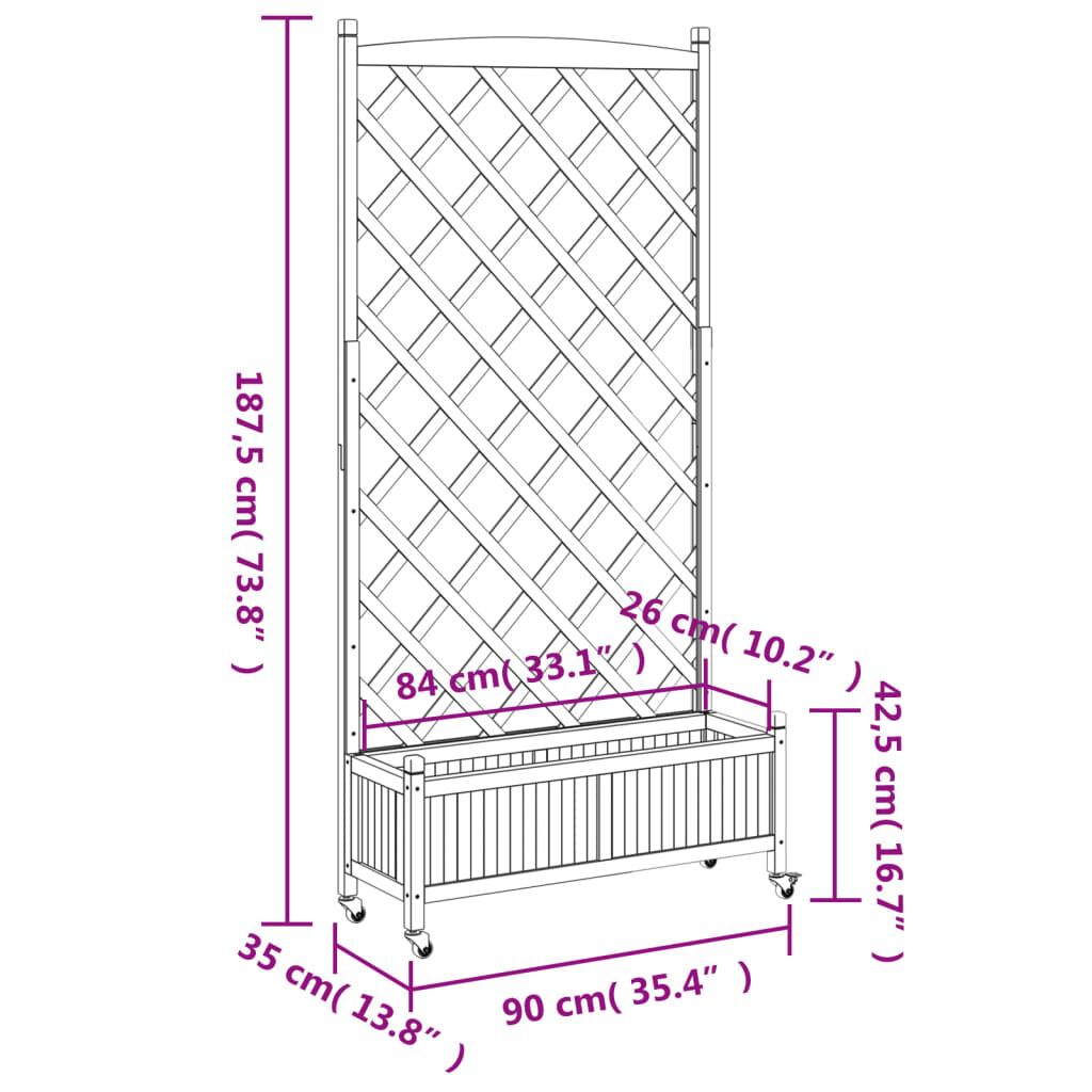 vidaXL Planter with Trellis and Wheels Brown Solid Wood Fir