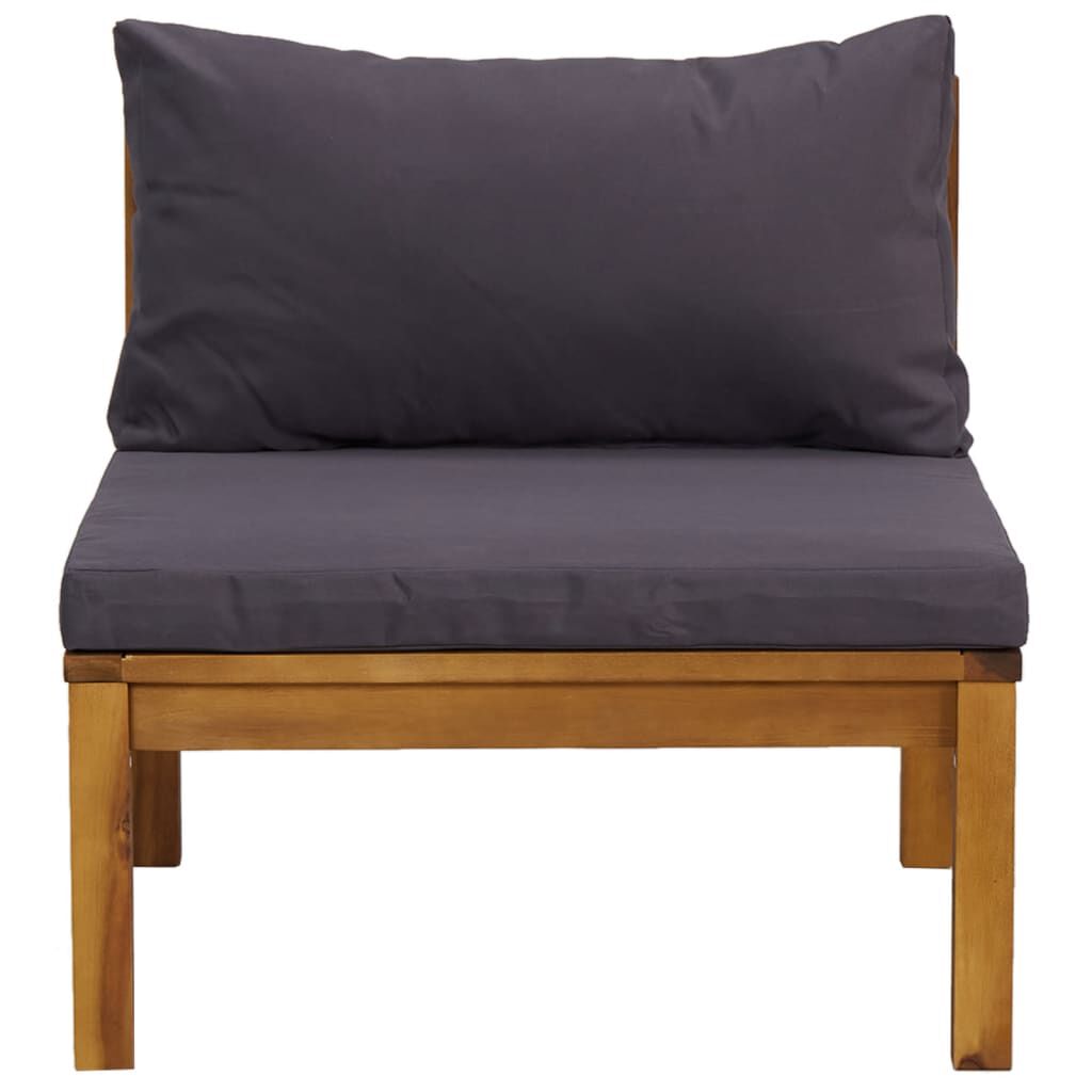 vidaXL Sectional Middle Sofa with Dark Grey Cushions Solid Acacia Wood