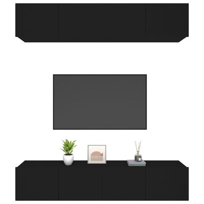 vidaXL TV Cabinets 4 pcs Black 80x30x30 cm Engineered Wood, black vidaXL TV Cabinets 4 pcs Black 80x30x30 cm Engineered Wood