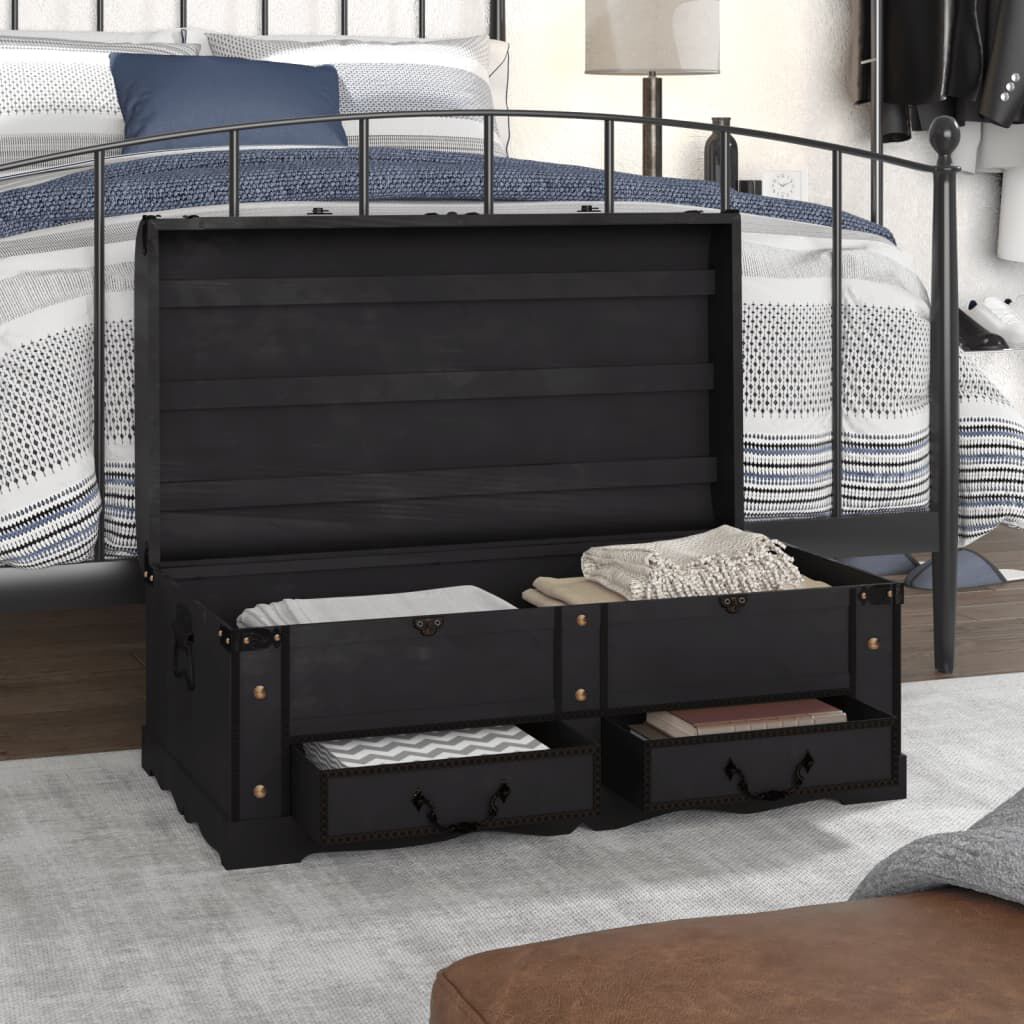 vidaXL Treasure Chest Wood Black 90x51x42 cm